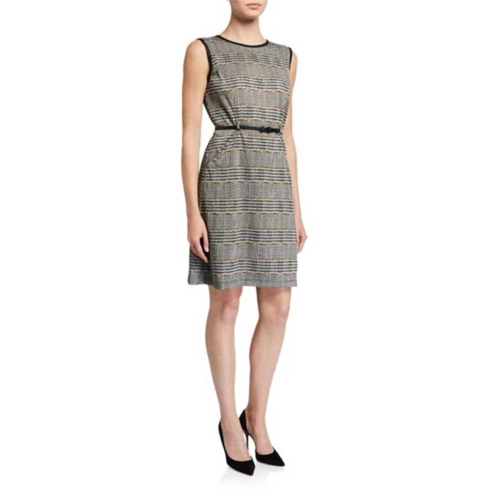 NWT Nordstrom Max Studio Plaid Belted A-Line Dress